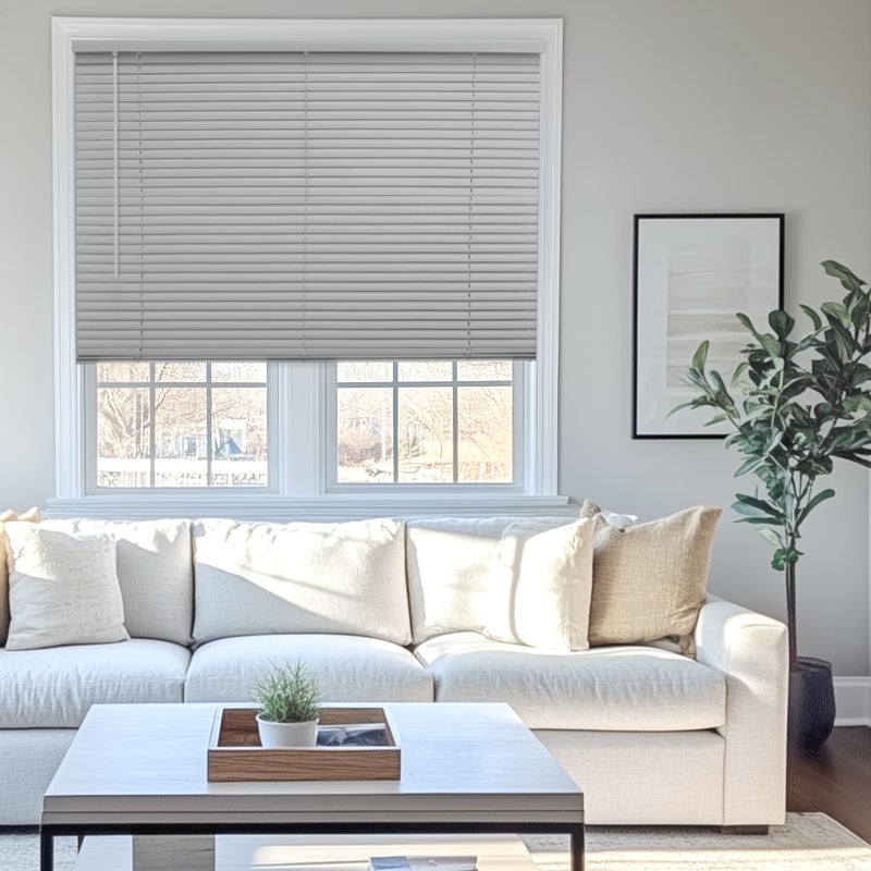 CHICOLOGY Mini Blinds for Indoor Windows â€“ 29"W x 60"H, Gray Horizontal Vinyl Blinds | Cordless | Easy to Install | Sleek Low-Profile Fit for Doors, Offices, Kitchens & Apartments - Image 1
